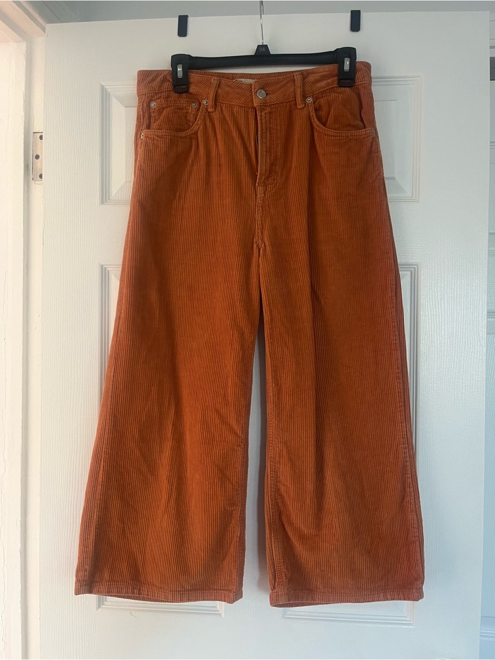 Topshop Wide Leg Corduroy Pants in Rust Orange